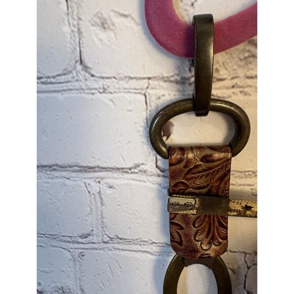 Sandy Duftler vintage belt leather Dark Brown Brass tone chain stretch Hook M